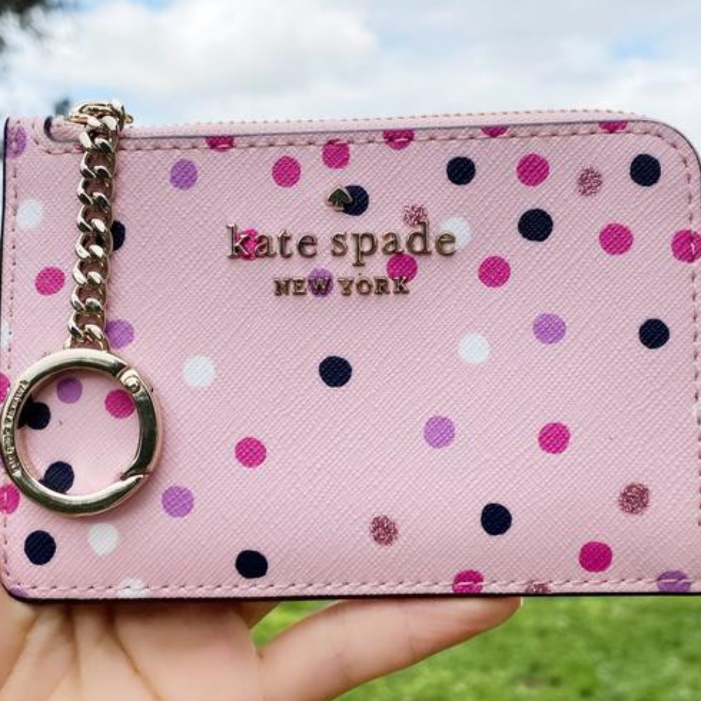 New Pink Kate Spade Disco Dots Cardholder